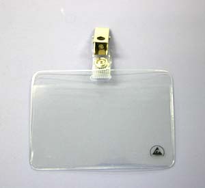 金属製クリップが付いたクリーンルーム用名札(ネームカードホルダー)です。クリアーホルダーにはESDマークが印刷されておりクリーンルーム対応品であることが一目で分かります。 クリーンルーム用ネームカードホルダー/IDカードケース/名札