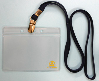 クリーンルーム用首掛け帯電防止ストラップ名札ネームカードケース/IDカードホルダーです。静電気帯電防止マークが入っており、一般品との区別が付きます。 帯電防止クリーンルーム用首掛けストラップ名札IDネームカードケース/カードホルダーです。ESDマーク(静電気帯電防止)が付いており一般品との区別が可能です。