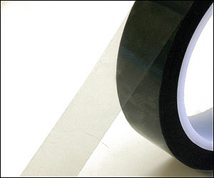 ｸﾘｰﾝﾙｰﾑ用帯電防止透明テープ(PET粘着テープ)のふぃるむ詳細写真です。剥離帯電を防止します。テプラの上に貼ってESD静電気対策が可能。