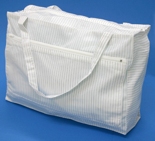 静電気帯電防止クリーンルーム用バッグ鞄（かばん）です。クリーンルーム用作業服やシューズ靴を入れる袋として使用可能。
