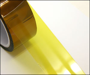 クリーンルーム用プラスチック芯紙管の剥離帯電防止ポリイミドテープ（カプトン粘着テープ）のフィルム詳細写真です。帯電防止やESD対策ができます。